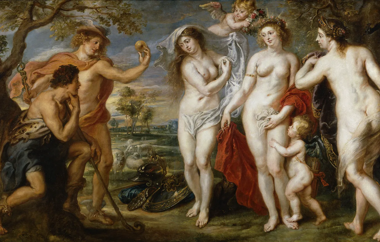 Фото обои эротика, картина, Питер Пауль Рубенс, мифология, Суд Париса, Pieter Paul Rubens
