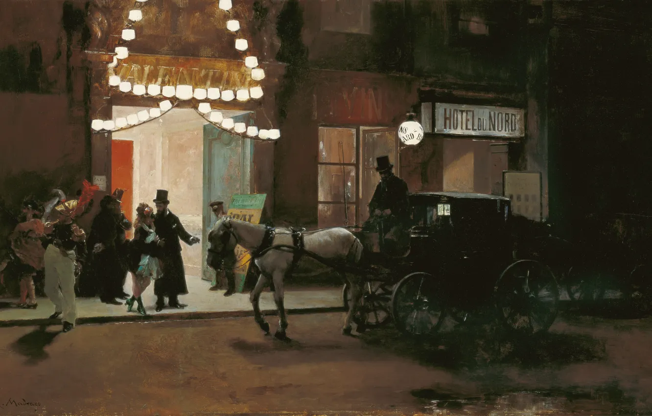 Фото обои дерево, масло, Малага, 1885, Raimundo de Madrazo y Garreta, Выход с бала-маскарада, музей Кармен Тиссен