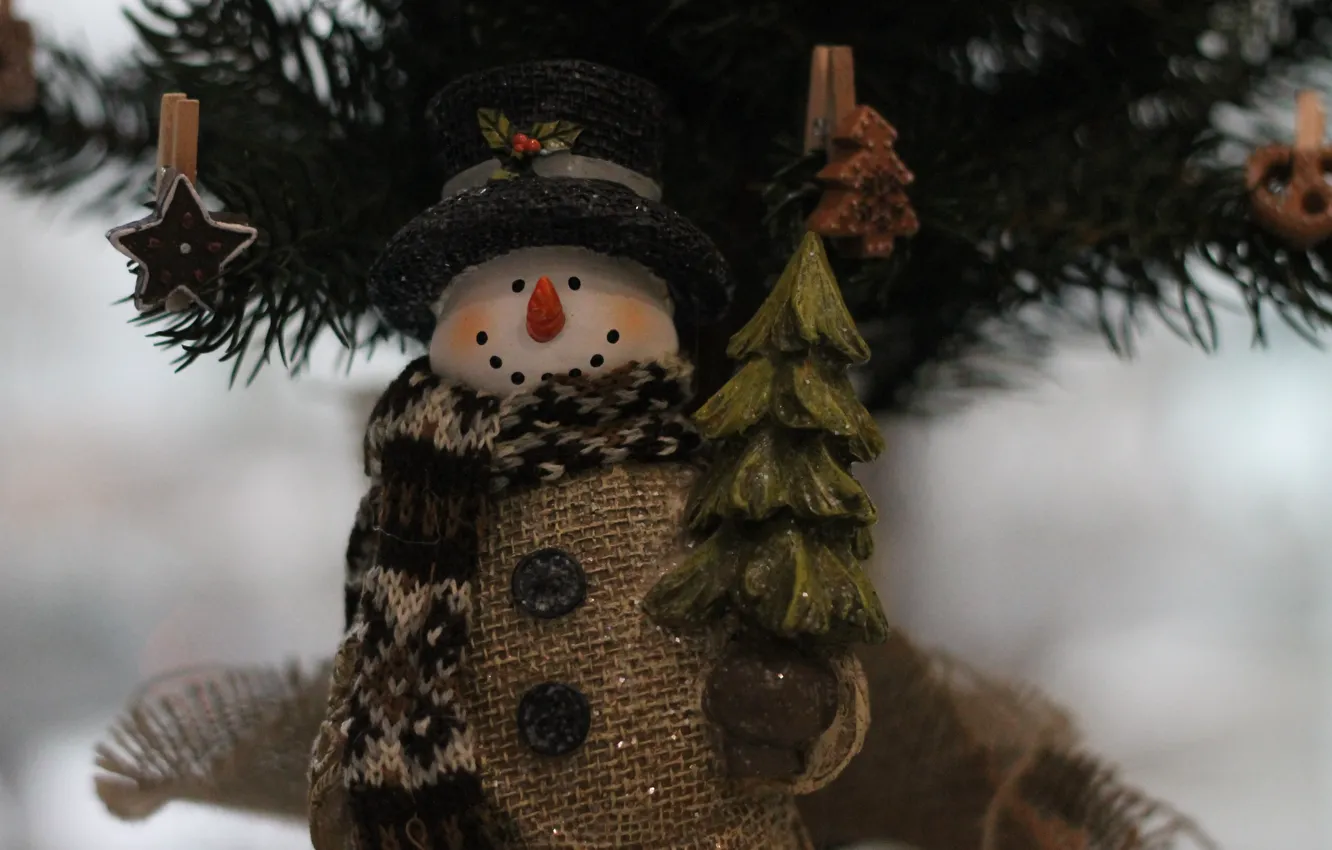 Фото обои елка, рождество, снеговик