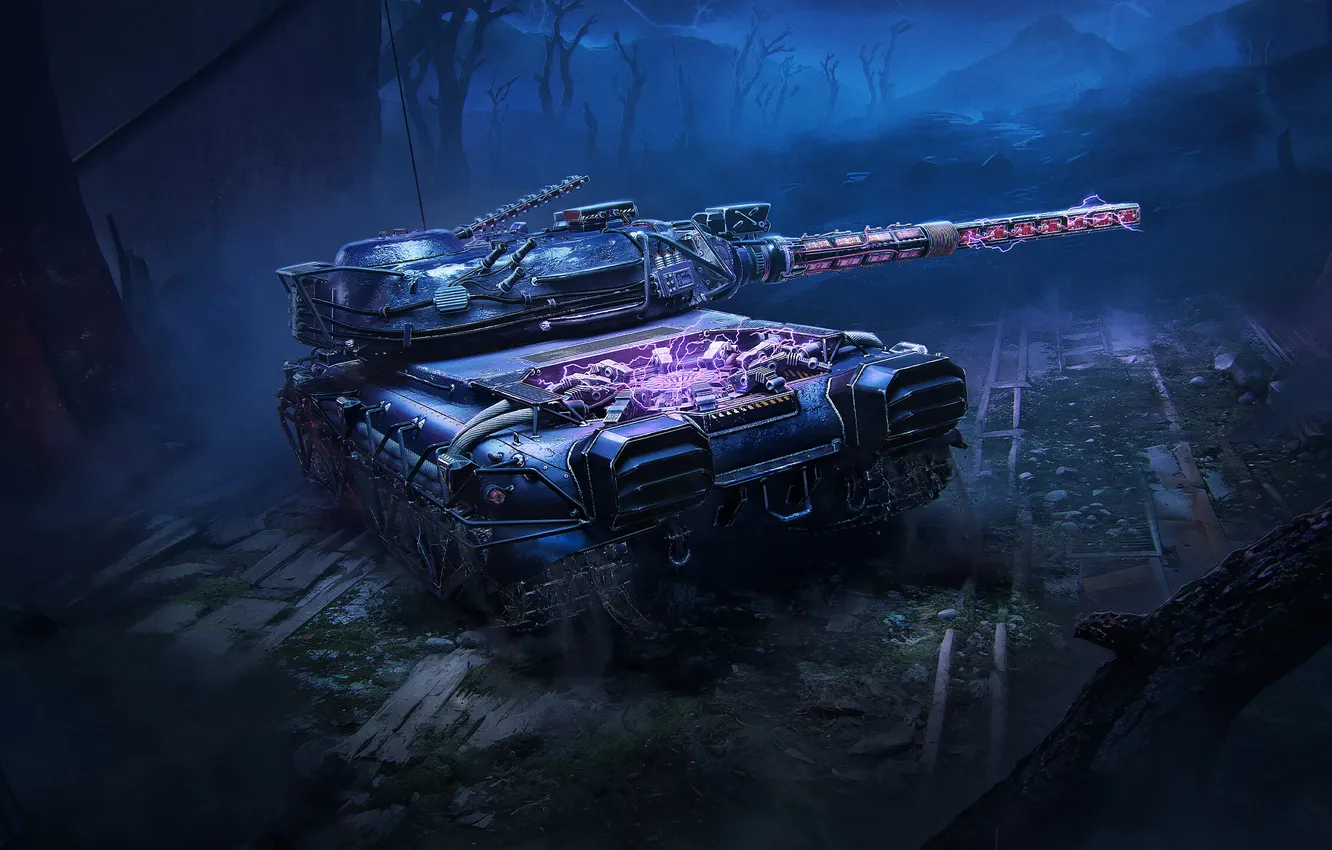 Фото обои Ночь, Танк, Game, WoT, World of Tanks, Мир Танков, Wargaming Net, Wargaming.net