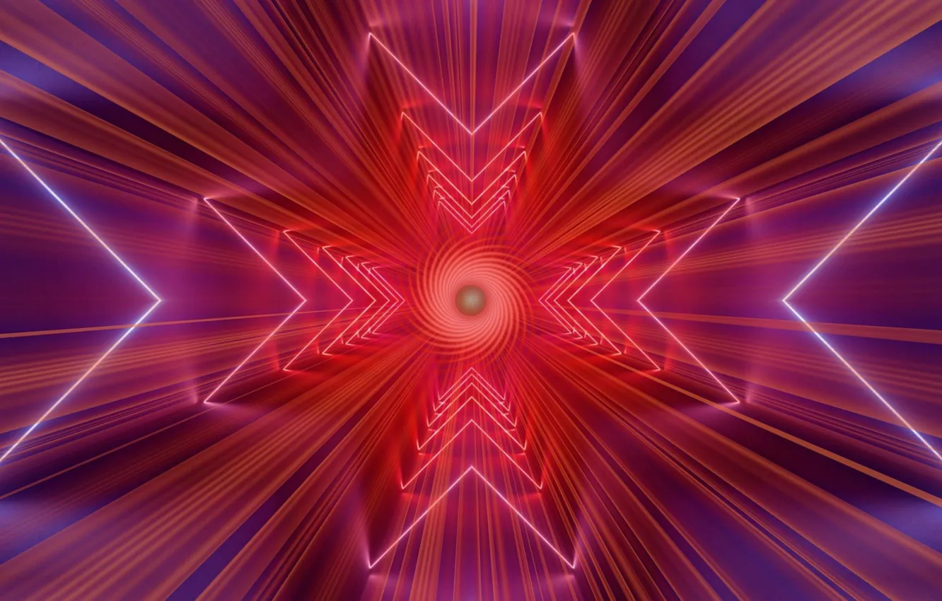 Фото обои red, rays, swirl, fractal, by ParallelVision