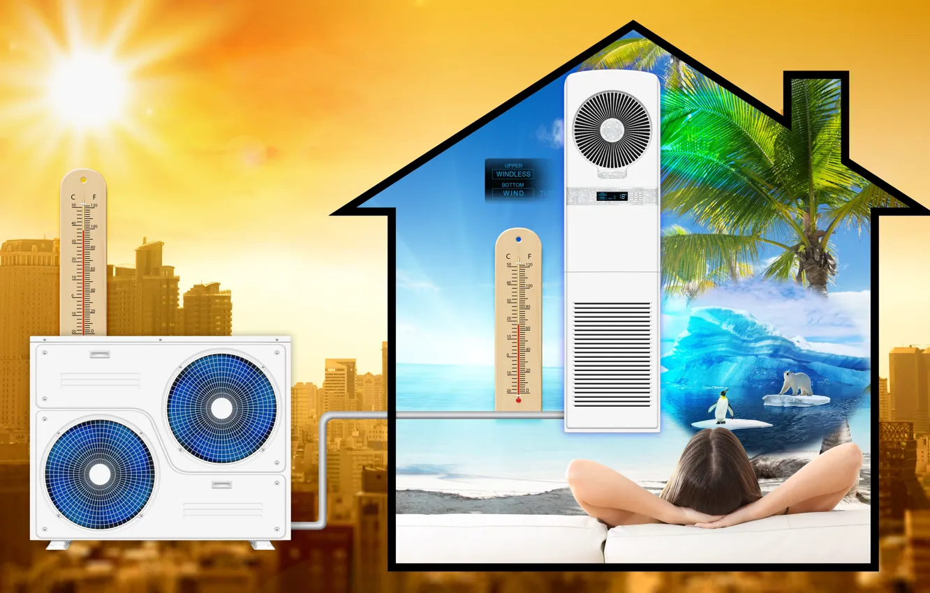 Фото обои summer, house, air conditioner