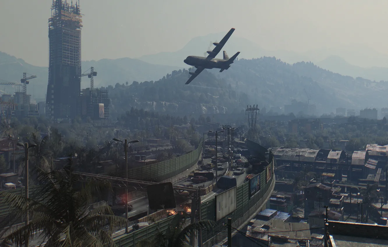 Фото обои горы, самолет, башня, зомби, zombie, паркур, зараженные, Techland