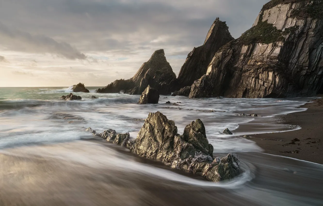 Фото обои море, скалы, побережье, South Devon