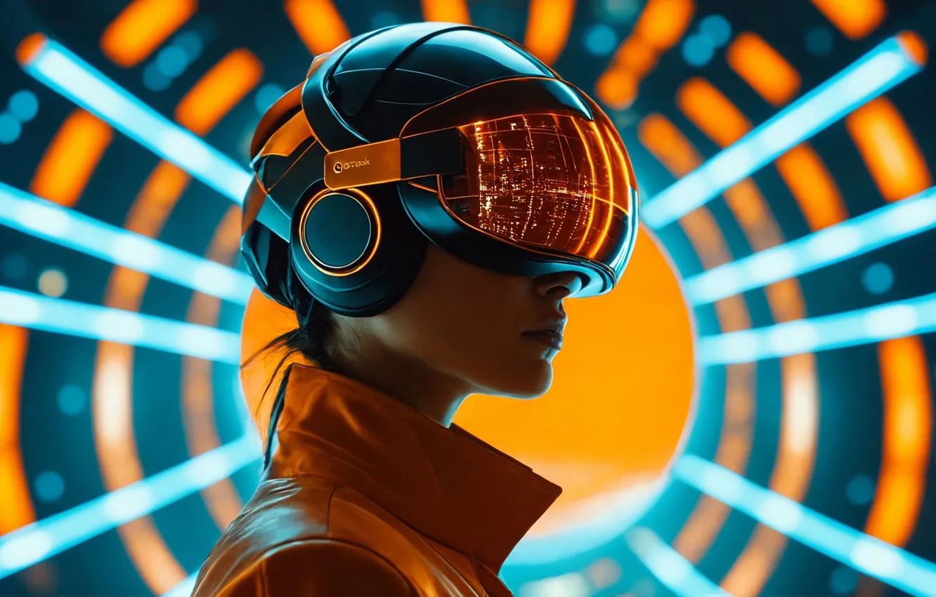 Фото обои девушка, фон, очки, шлем