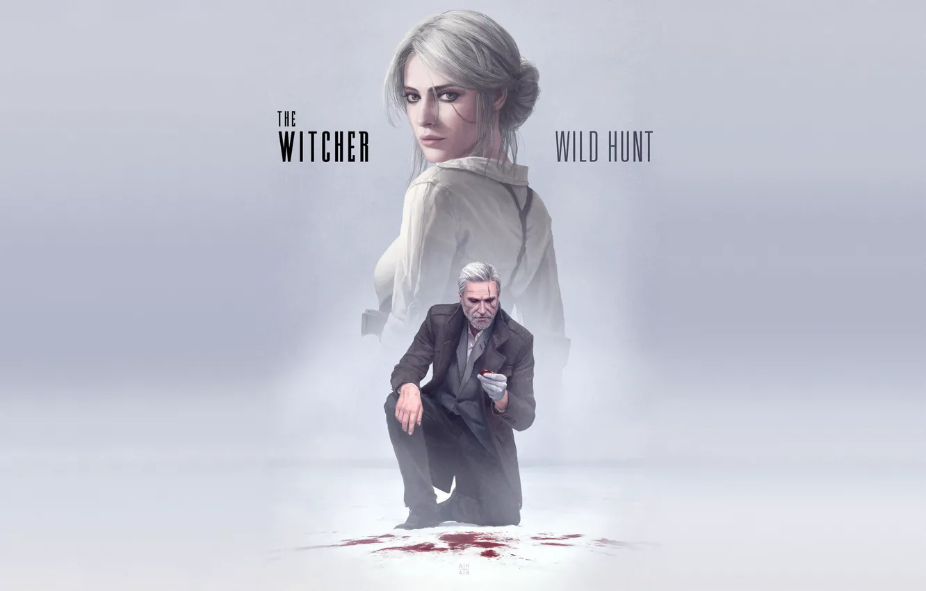 Фото обои девушка, фон, кровь, игра, арт, нуар, шрам, The Witcher