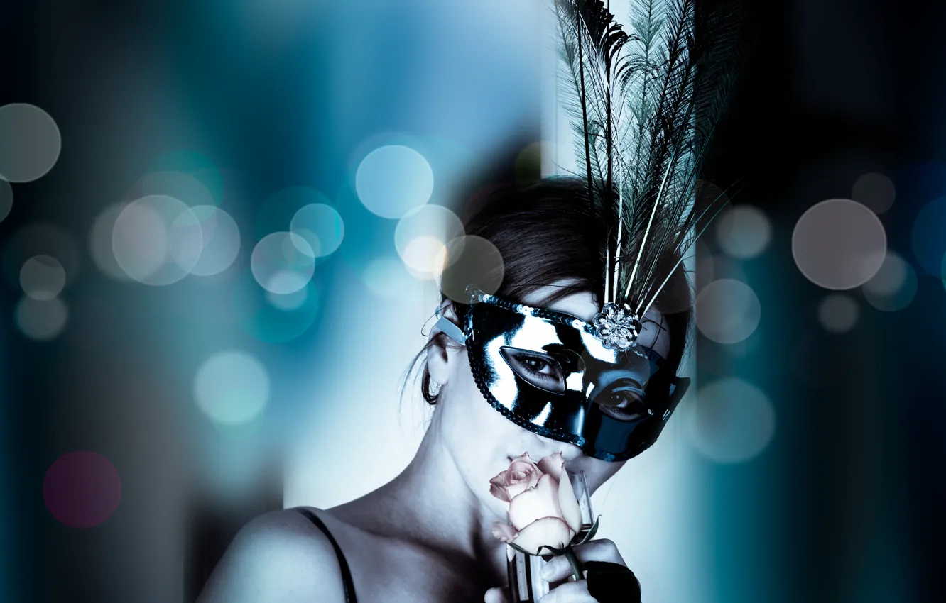 Фото обои sexy, flower, woman, mask