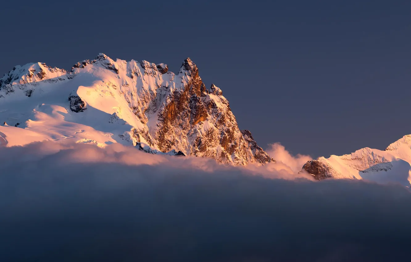 Фото обои зима, снег, горы, природа, вершина