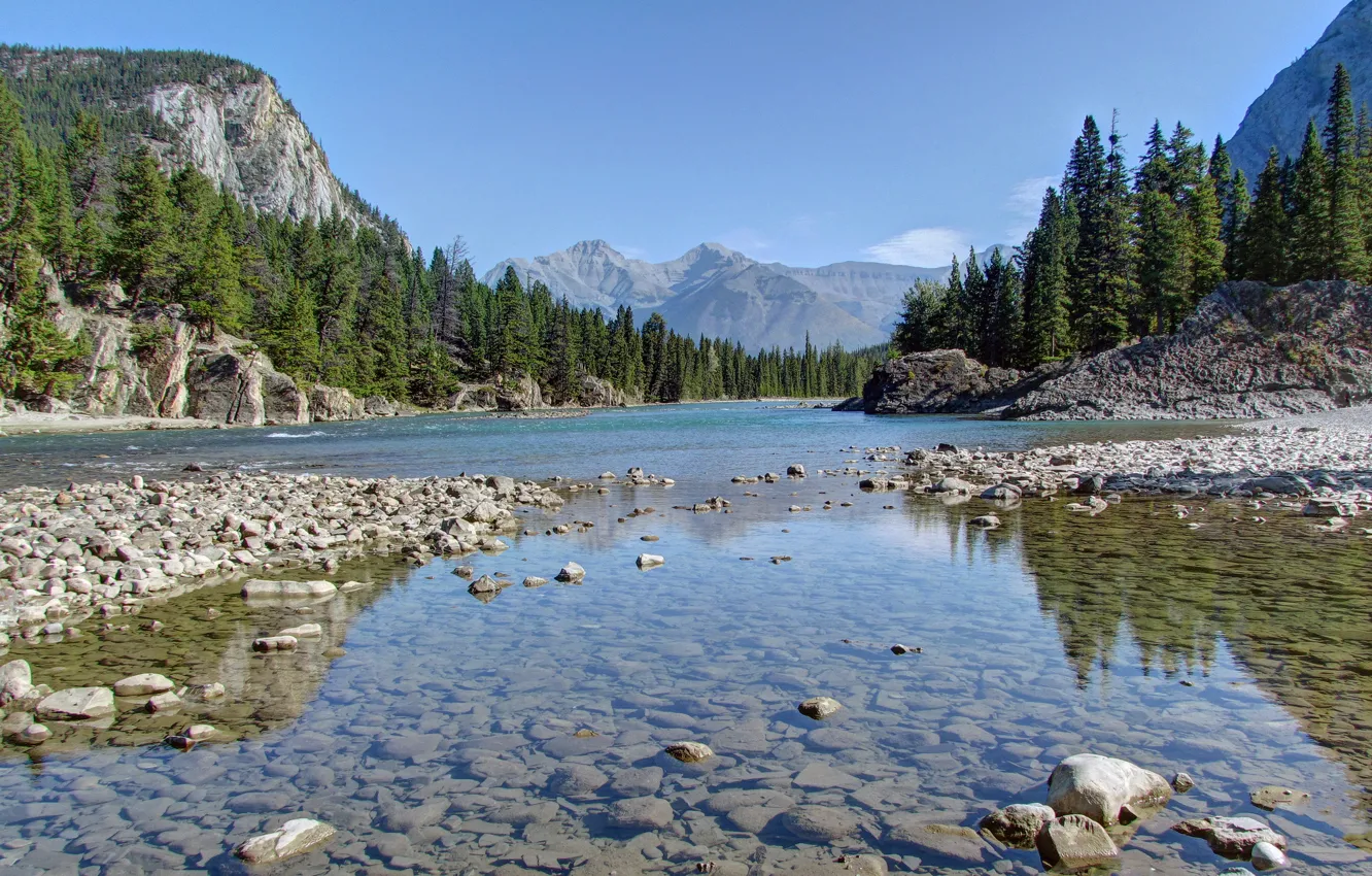 Фото обои лес, горы, камни, долина, Канада, Альберта, Banff National Park, Alberta