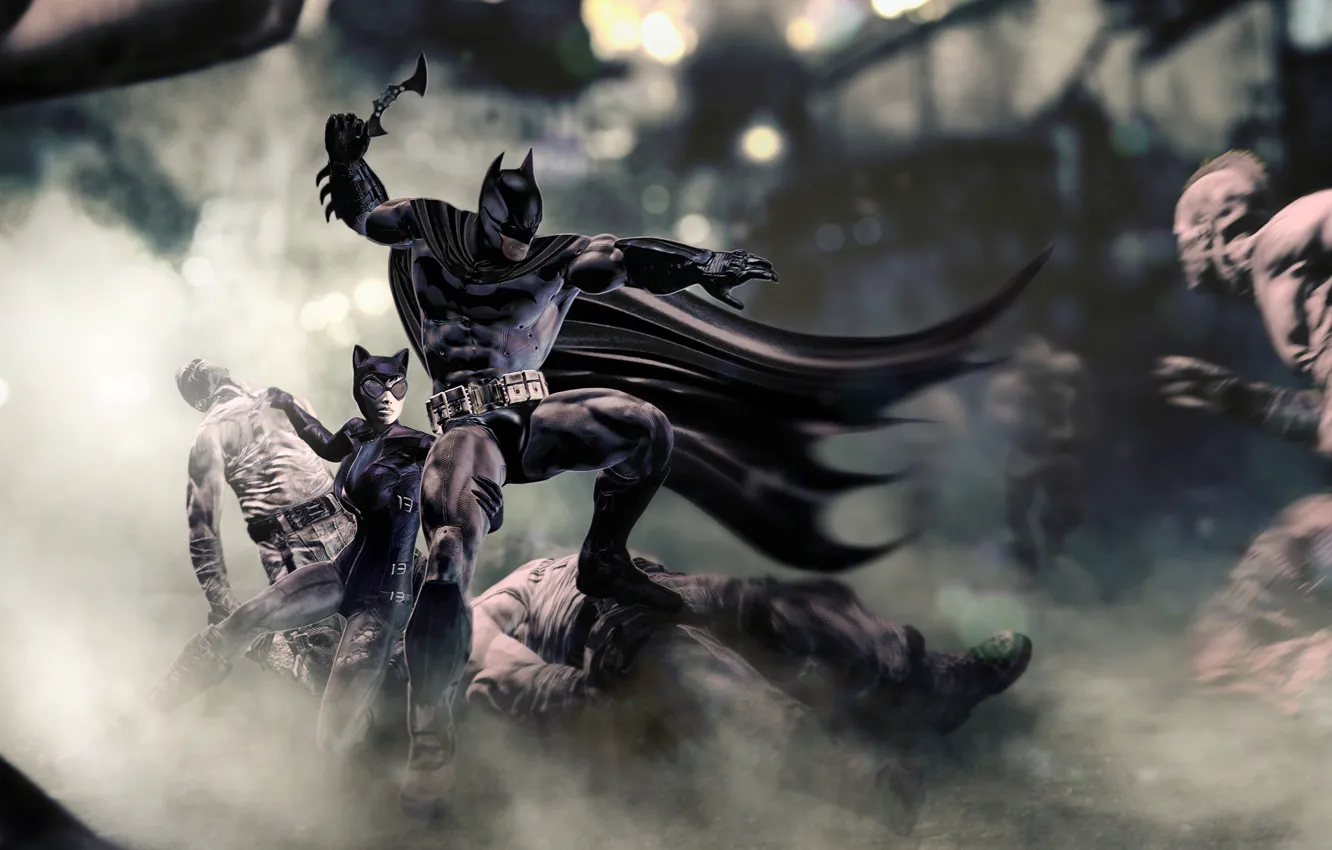 Фото обои batman, art, Batman: Arkham City, Catwoman, Selina Kyle, Bruce Wayne