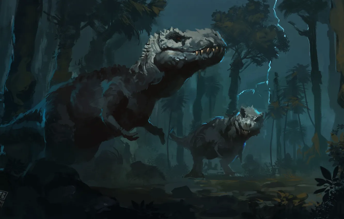 Фото обои фантастика, динозавр, хищник, арт