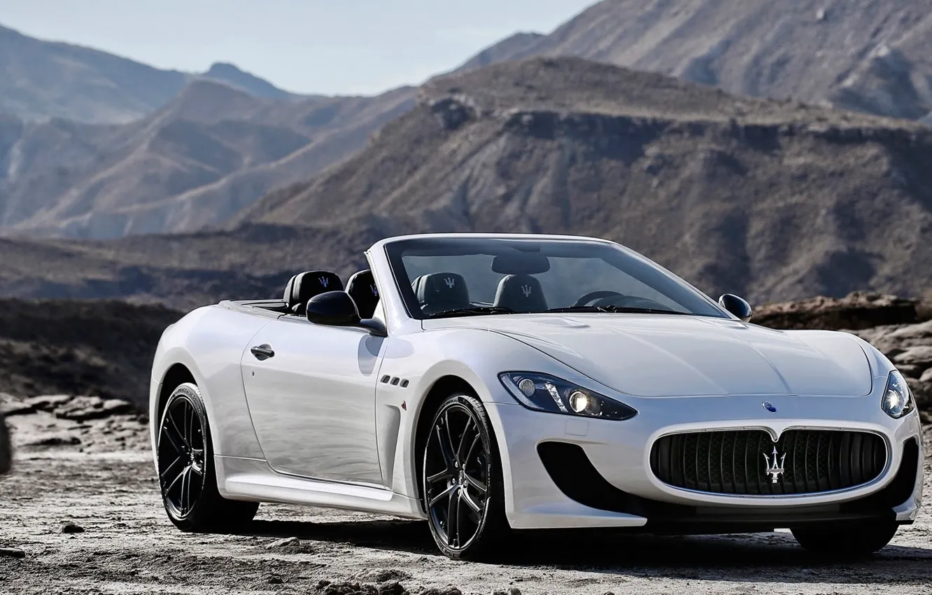 Фото обои Maserati, Горы, Белый, Кабрио, Мазерати, Car, Автомобиль, White