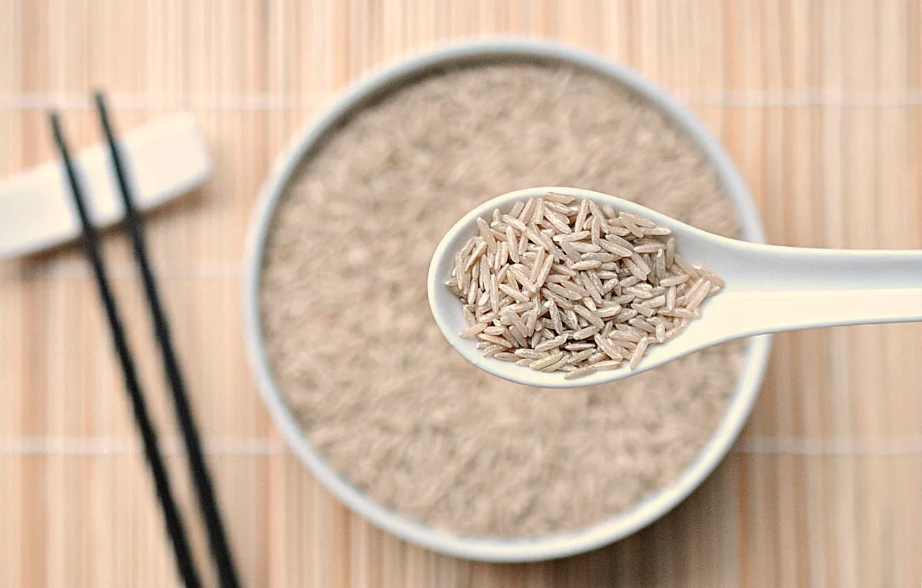 Фото обои spoon, rice, chopsticks
