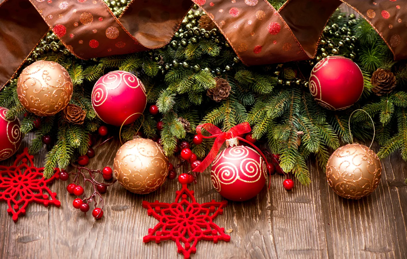 Фото обои зима, шарики, ветки, игрушки, елка, ель, Новый Год, Рождество