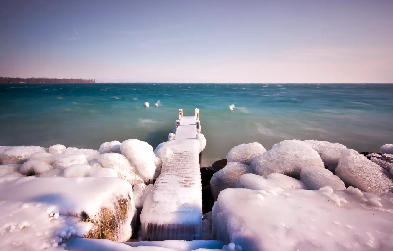 Фото обои море, пейзаж, лёд