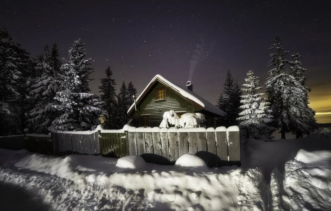 Фото обои зима, снег, домик