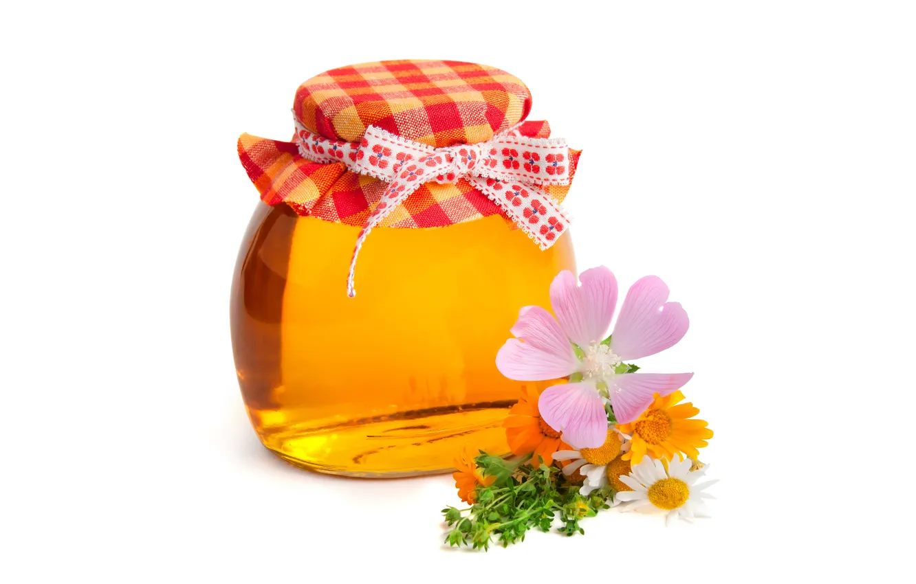 Фото обои цветы, сладко, honey, мёд, баночка