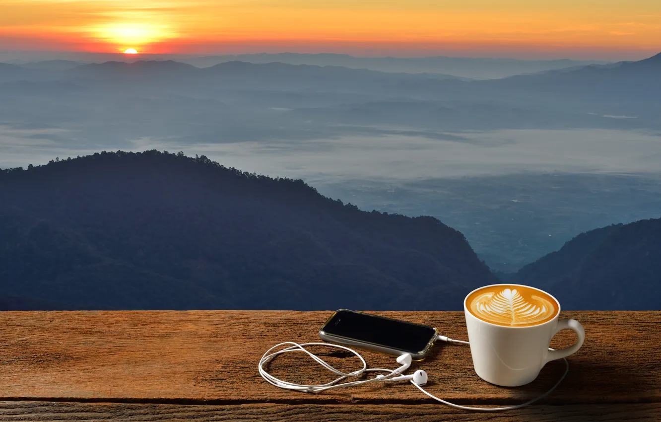 Фото обои рассвет, кофе, утро, чашка, hot, coffee cup, good morning
