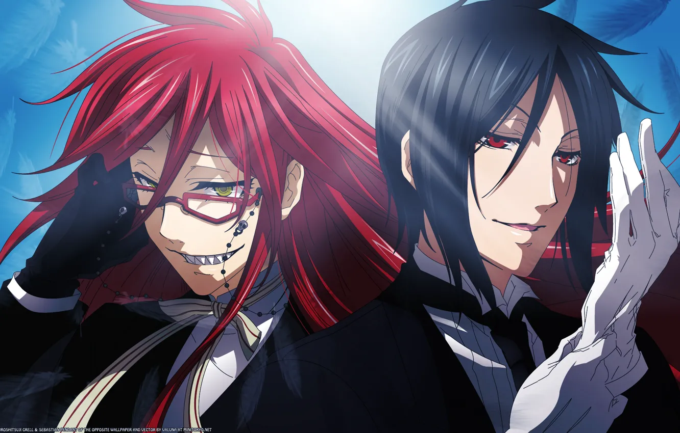 Фото обои аниме, парни, темный дворецкий, красные волосы, демон., греель, Себаcтьн