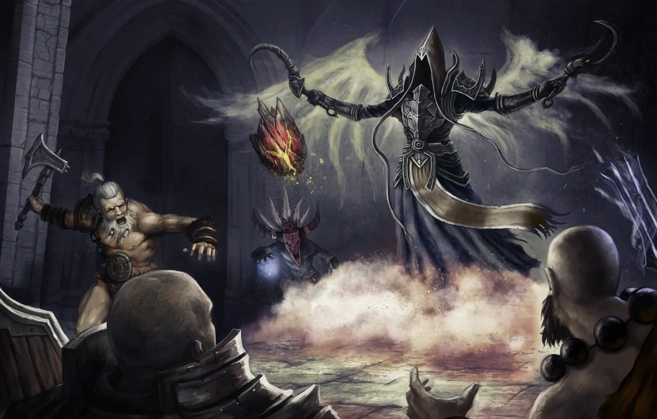 Фото обои камень, Diablo 3, demon hunter, monk, crusader, barbarian, witch doctor, Reaper of Souls
