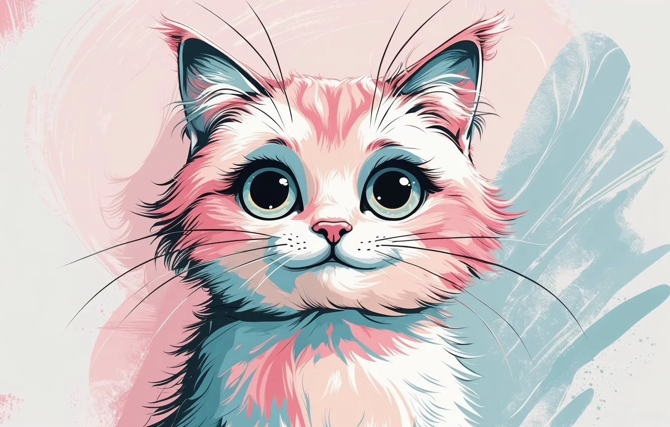 Фото обои кошка, кот, взгляд, поза, котенок, портрет, мордашка, розовый фон