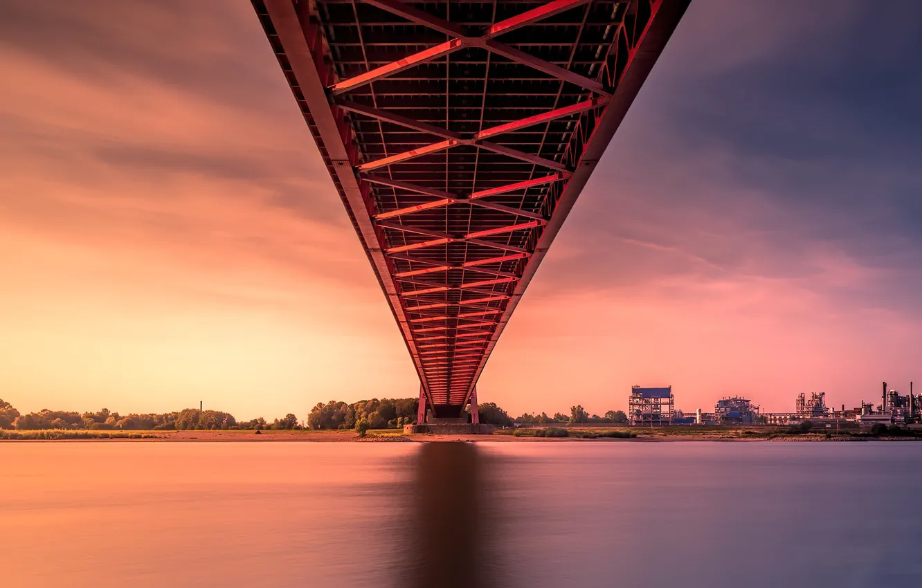 Фото обои закат, мост, река, Rhine bridge Emmerich