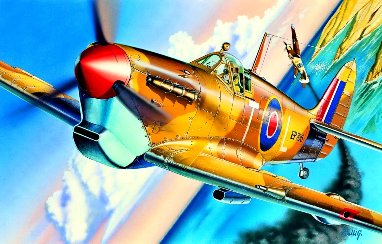 Фото обои Supermarine Spitfire, Spitfire Mk.Vb, 249 Sqn RAF, Falcon of Malta, George ''Buzz'' Beurling
