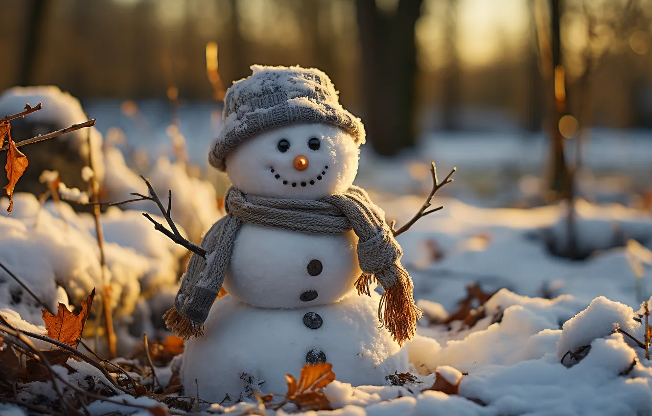 Фото обои зима, снег, Рождество, Новый год, снеговик, Christmas, winter, snow