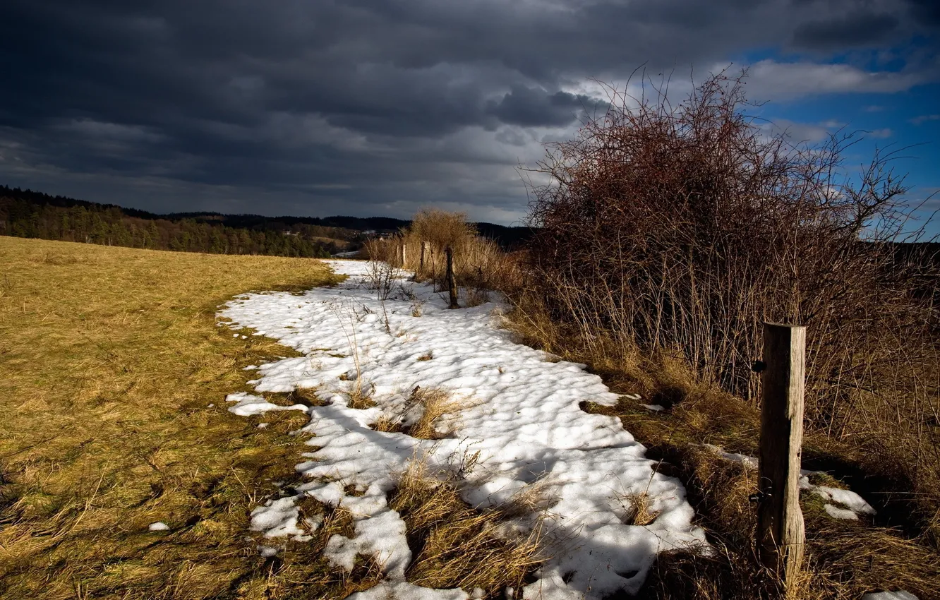 Фото обои зима, поле, снег, природа, забор