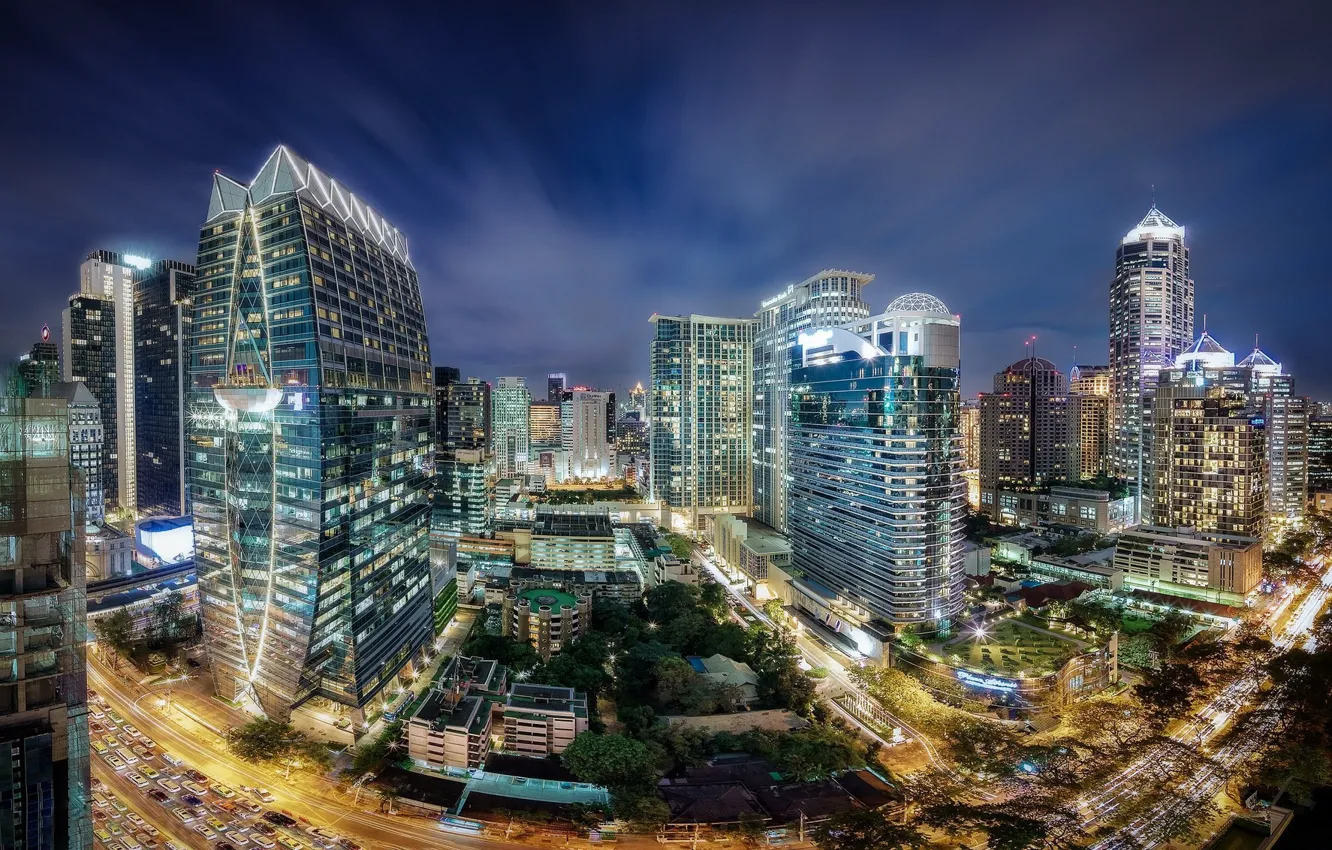 Фото обои дорога, город, освещение, Тайланд, Бангкок