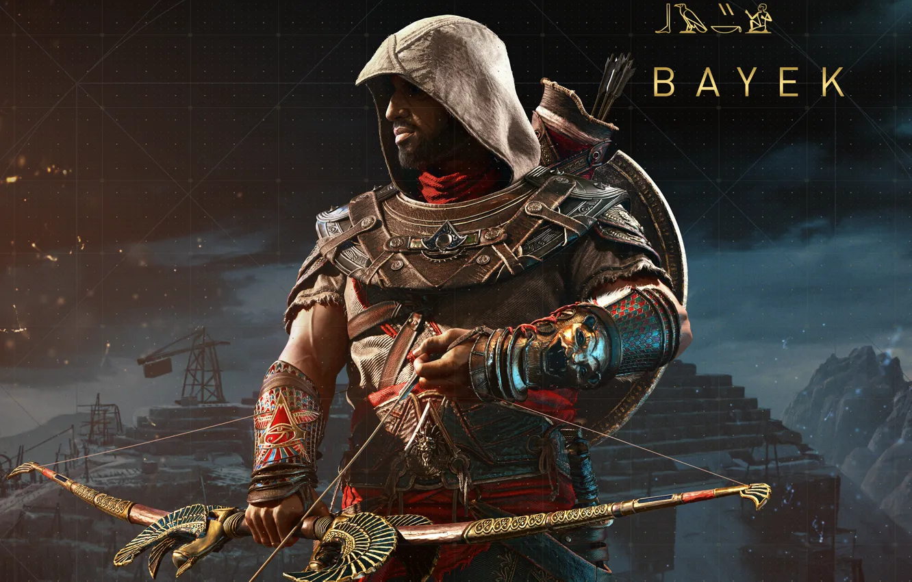 Фото обои оружие, луг, ассасин, Assassin's Creed, Assassin's Creed: Origins, Bayek, Байек, Истоки