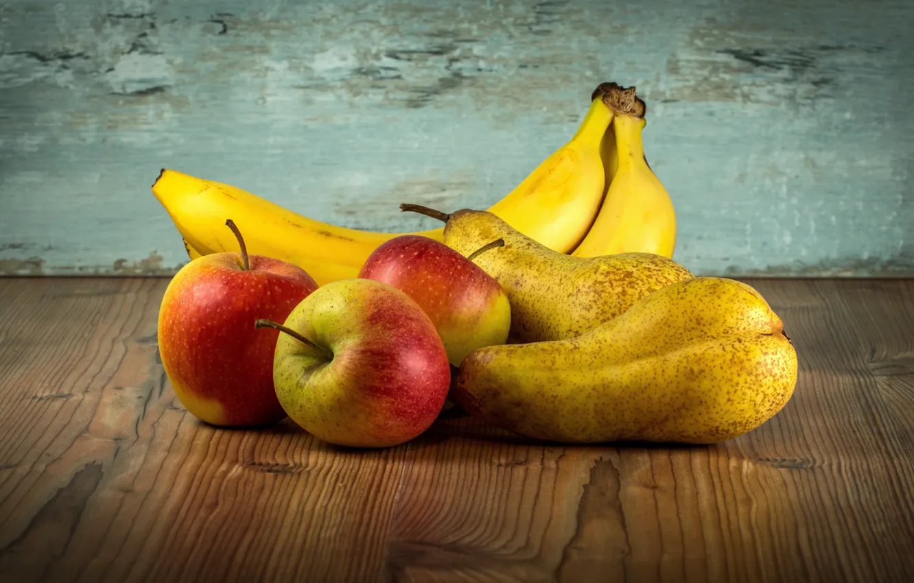 Фото обои Бананы, Яблоки, Натюрморт, Груши