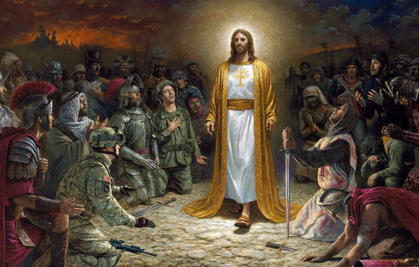 Фото обои Иисус, арт, солдаты, Jon McNaughton