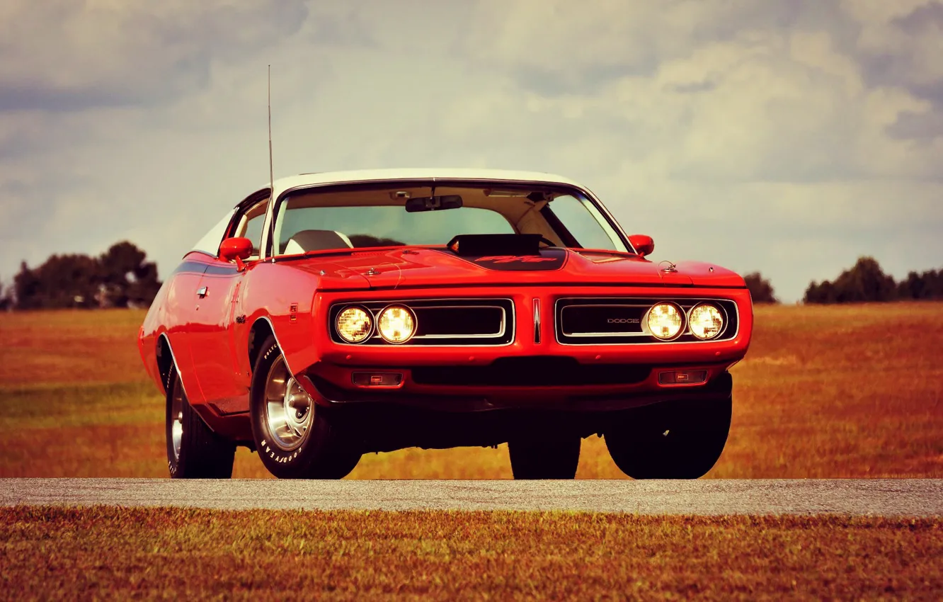 Фото обои Dodge, Red, Car, Classic, Charger, Old, Muscle car, R/T