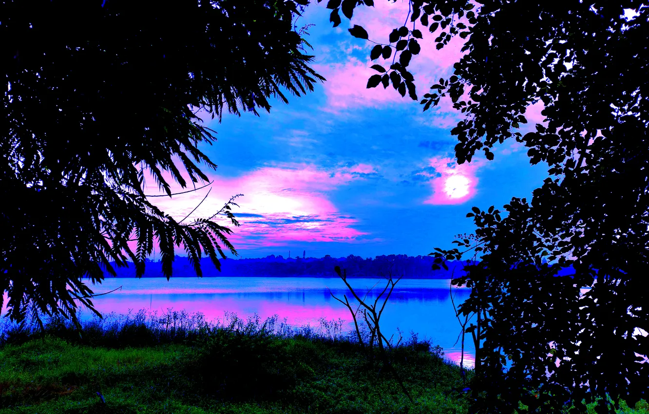 Фото обои Clouds, Sky, Sun, Water, Sunrise, Dawn, Morning, Lake