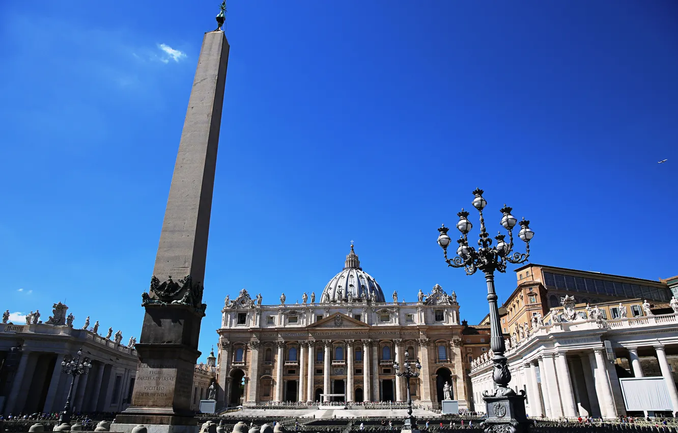 Фото обои небо, фонарь, обелиск, Ватикан, собор Святого Петра, площадь Святого Петра