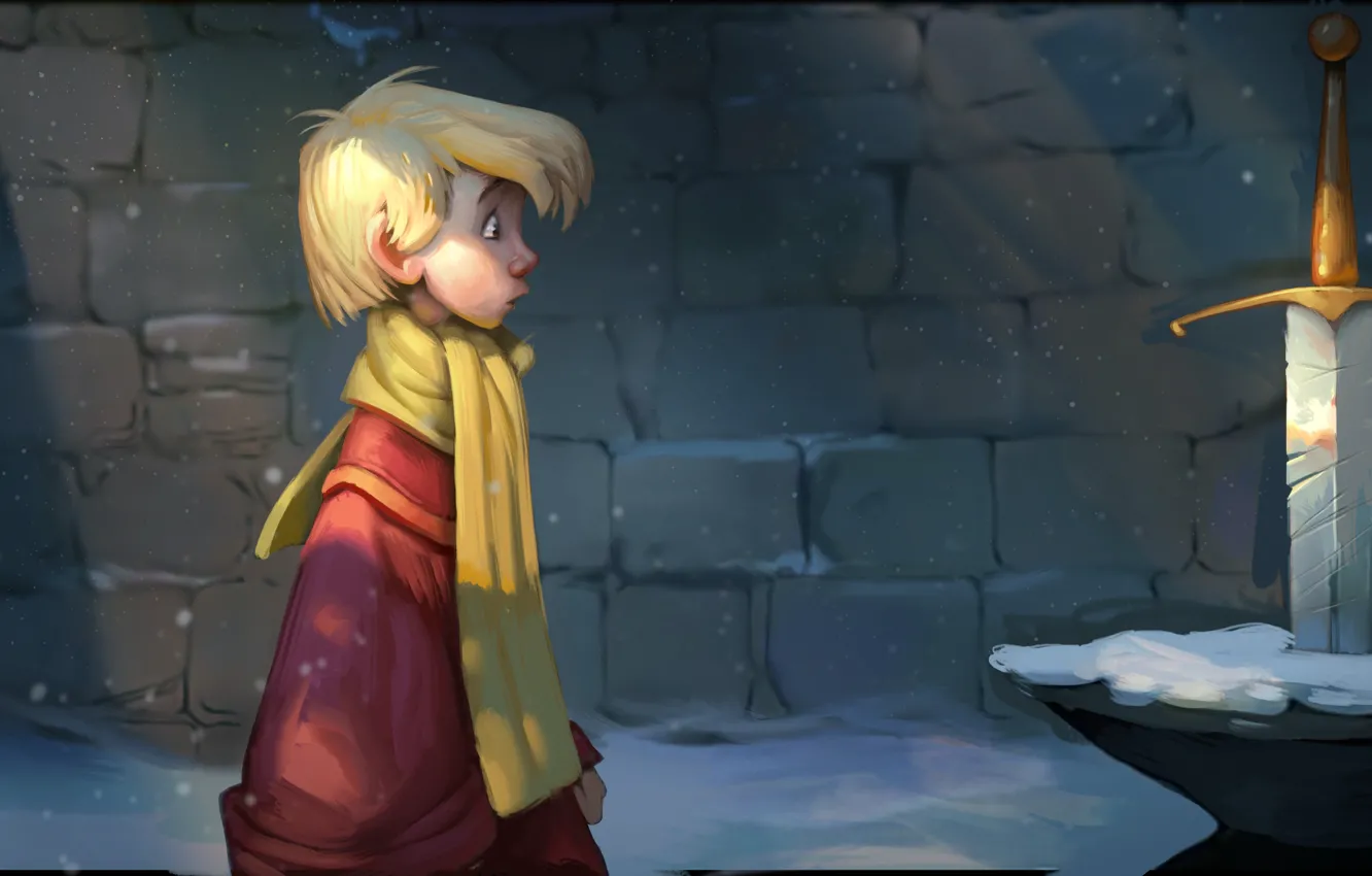 Фото обои мультфильм, меч, мальчик, арт, меч в камне