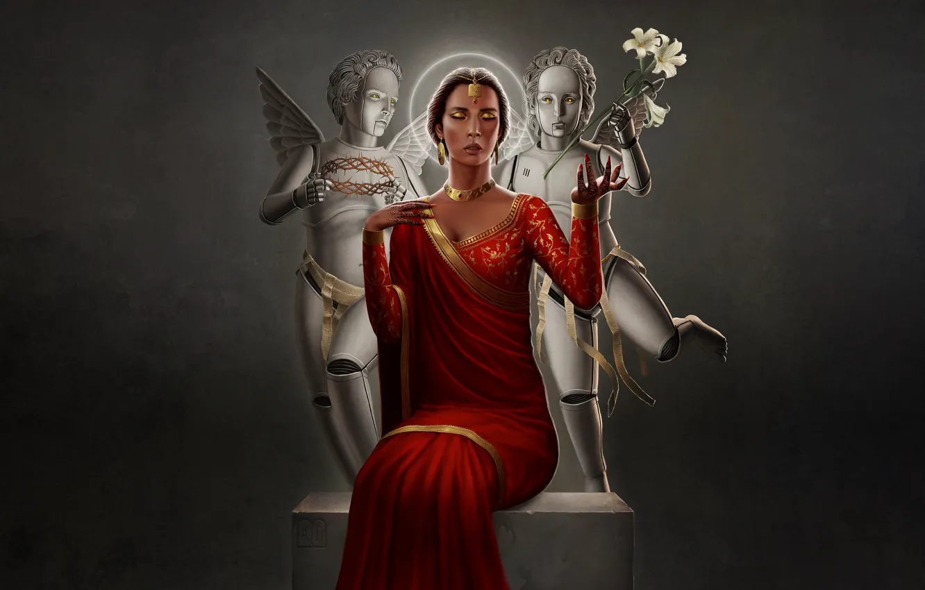 Фото обои Девушка, Стиль, Girl, Платье, Fantasy, Horus Heresy, Арт, Art