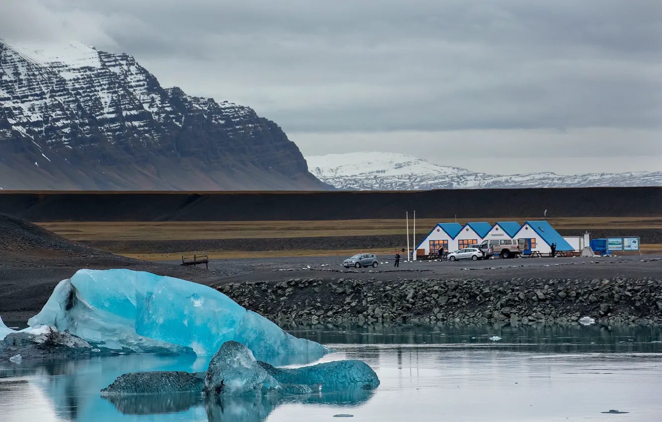 Фото обои горы, дом, лёд, Исландия
