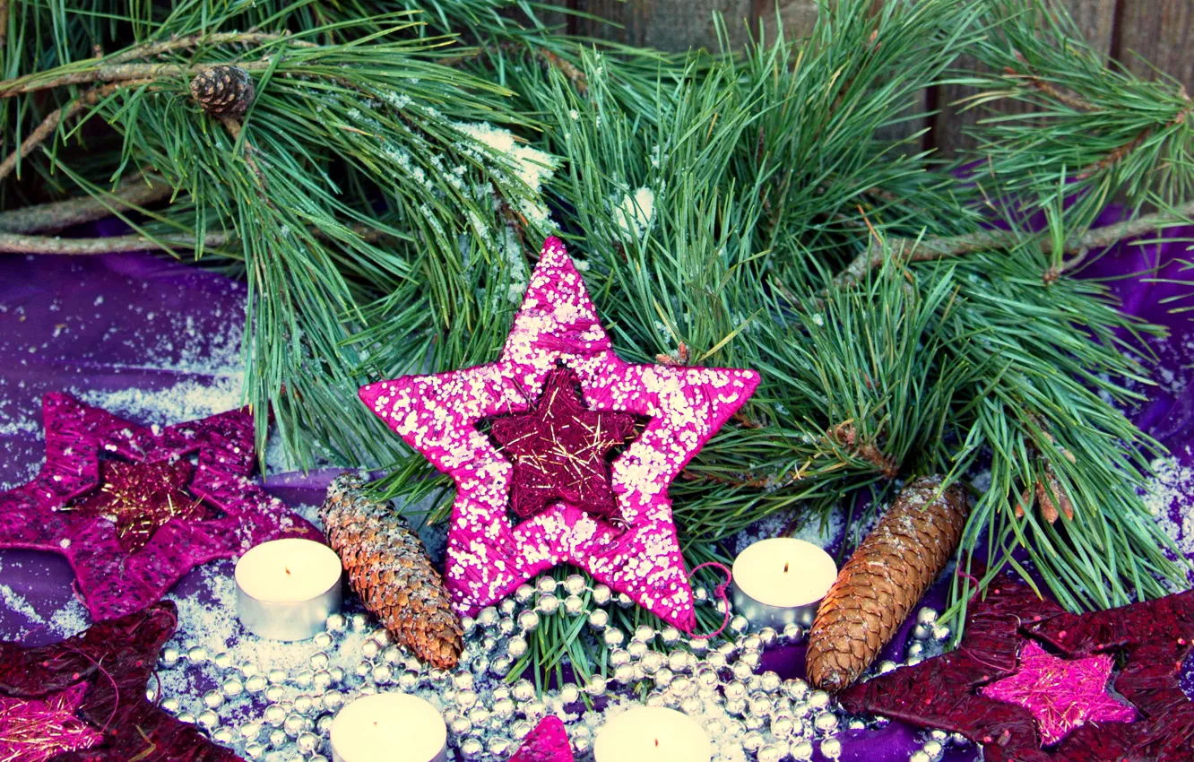 Фото обои звезды, украшения, шары, елка, Новый Год, Рождество, Christmas, balls
