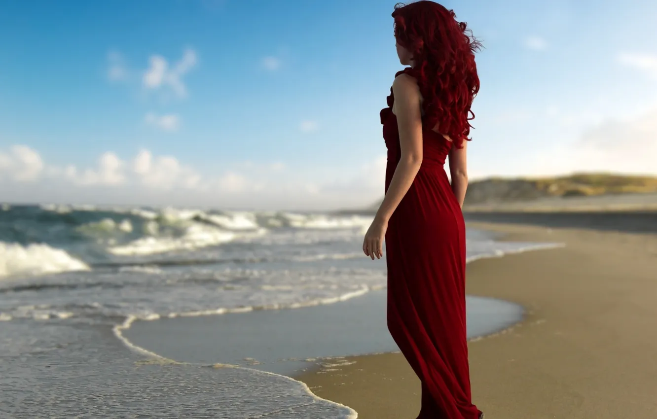 Фото обои пляж, вода, девушка, красота
