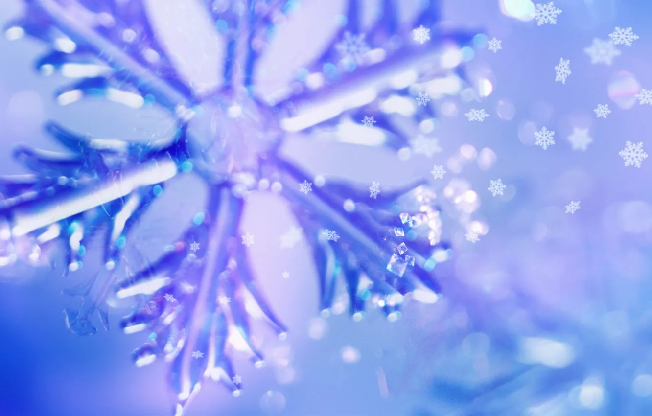Фото обои макро, снежинки, синий, фото, фон, обои, блеск, новый год