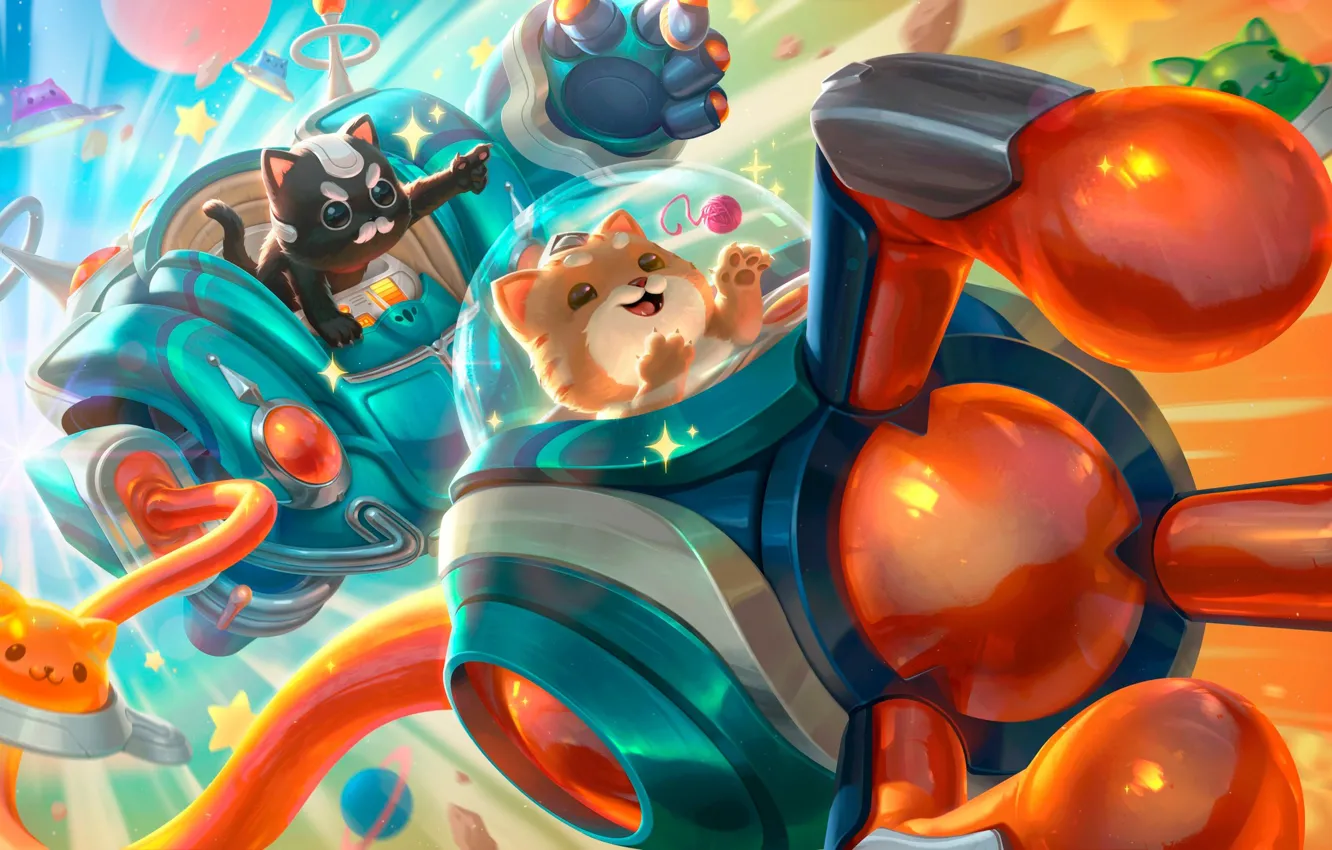 Фото обои кошки, корабль, фэнтези, League of Legends, Riot Games, Blitzcrank