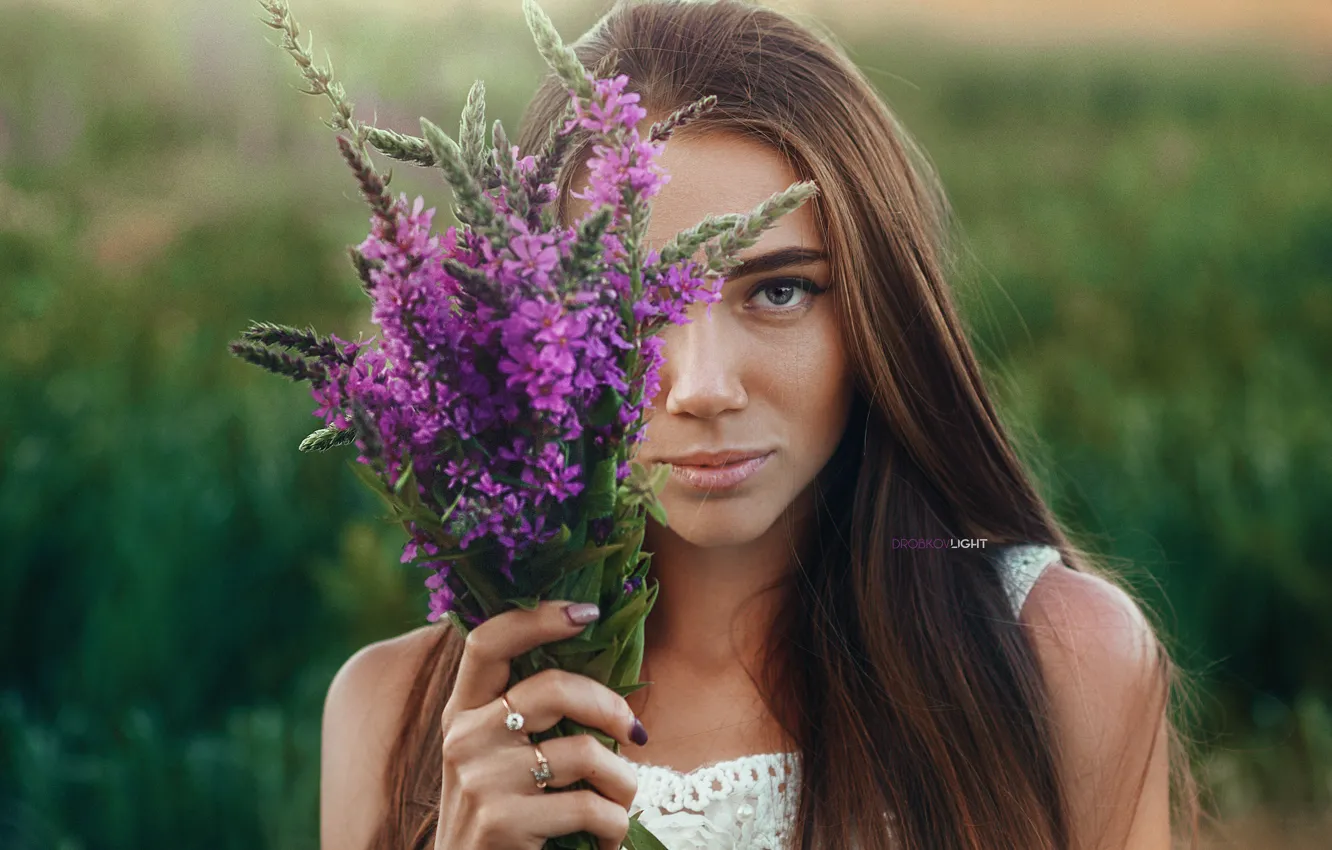 Фото обои взгляд, девушка, платье, цветочки, Alexander Drobkov-Light, Анжелика Заварзина