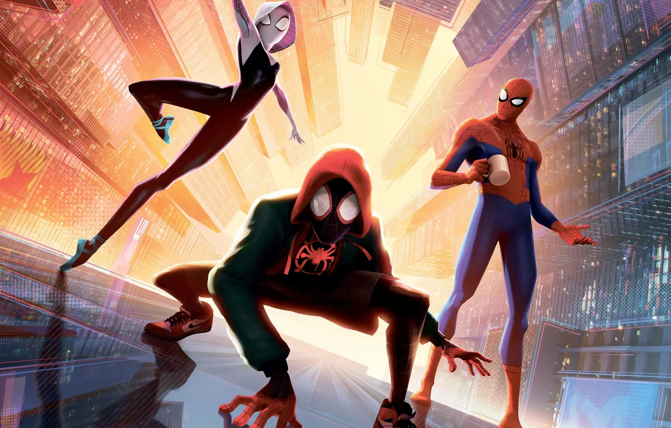 Фото обои фантастика, мультфильм, арт, комикс, Человек-паук: Через вселенные, Spider-Man: Into the Spider-Verse