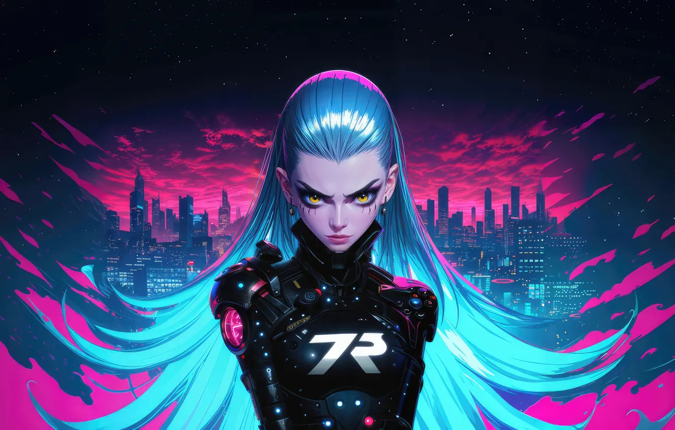 Фото обои city, neon, guardian