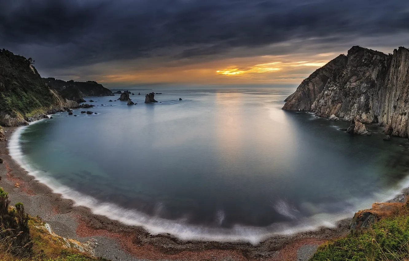 Фото обои море, лето, закат, берег, залив