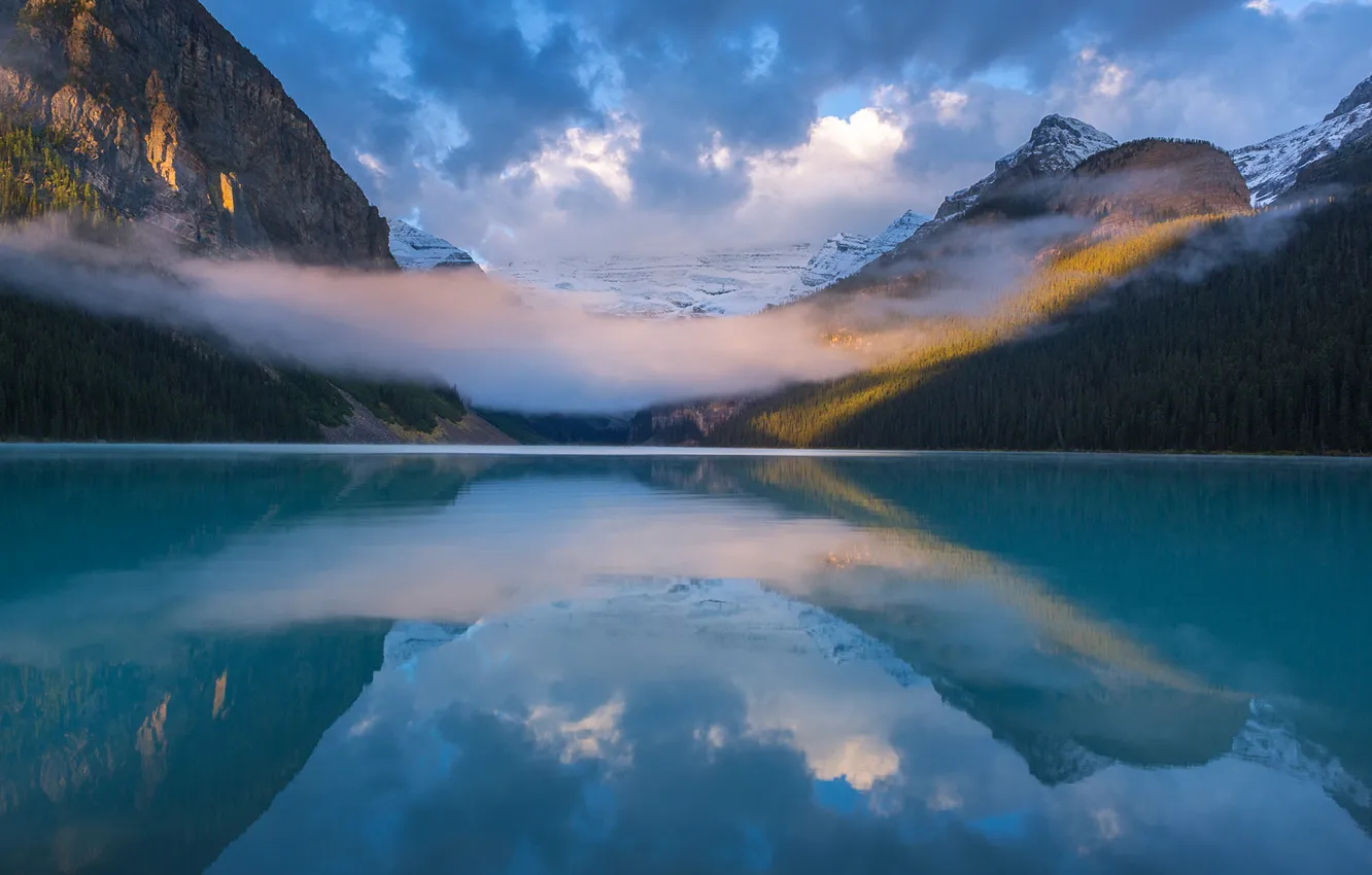 Фото обои горы, отражение, облако, Канада, Альберта, Национальный парк Банф, озеро Луиз