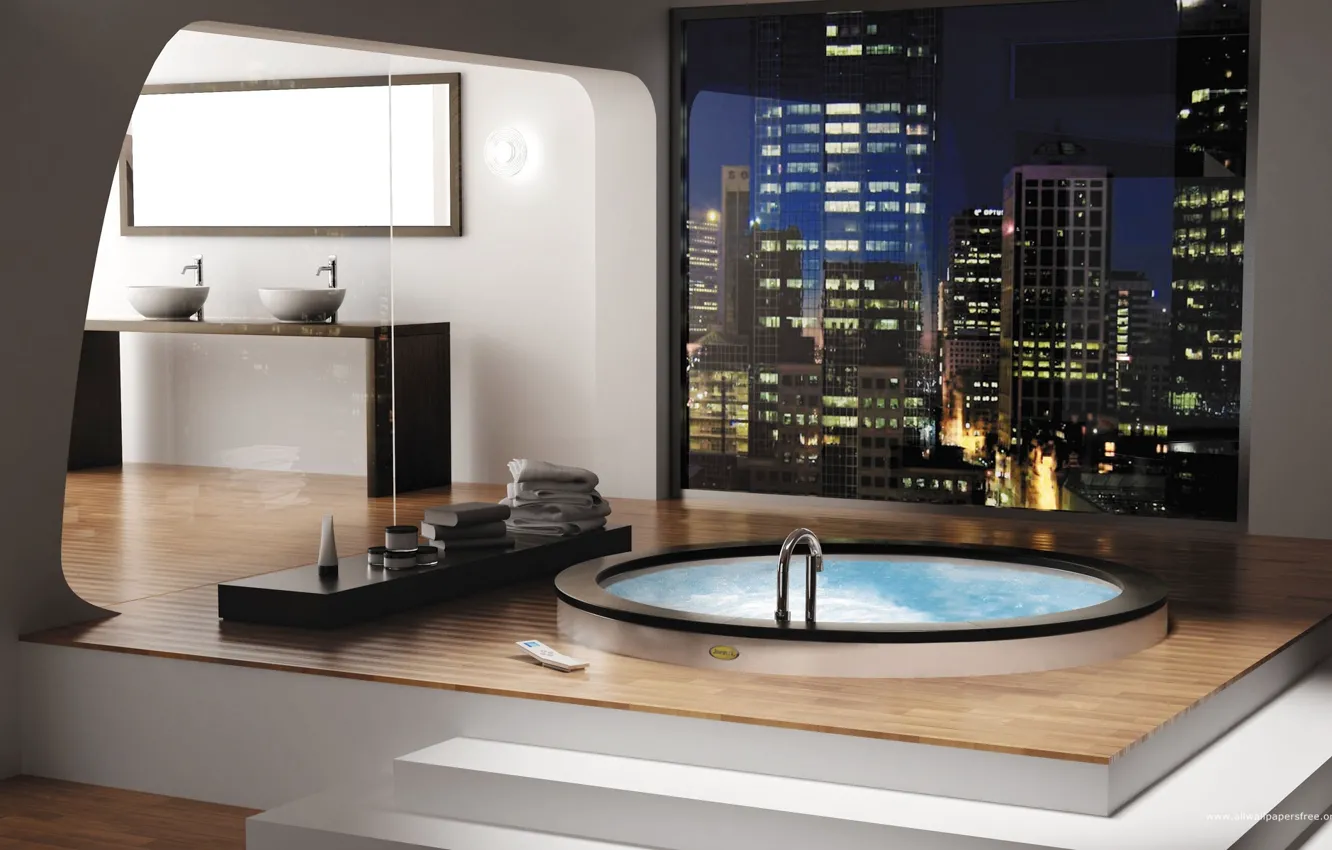 Фото обои бассейн, зеркало, ванна, джакузи, умывальник, ванная комната, гидромассаж