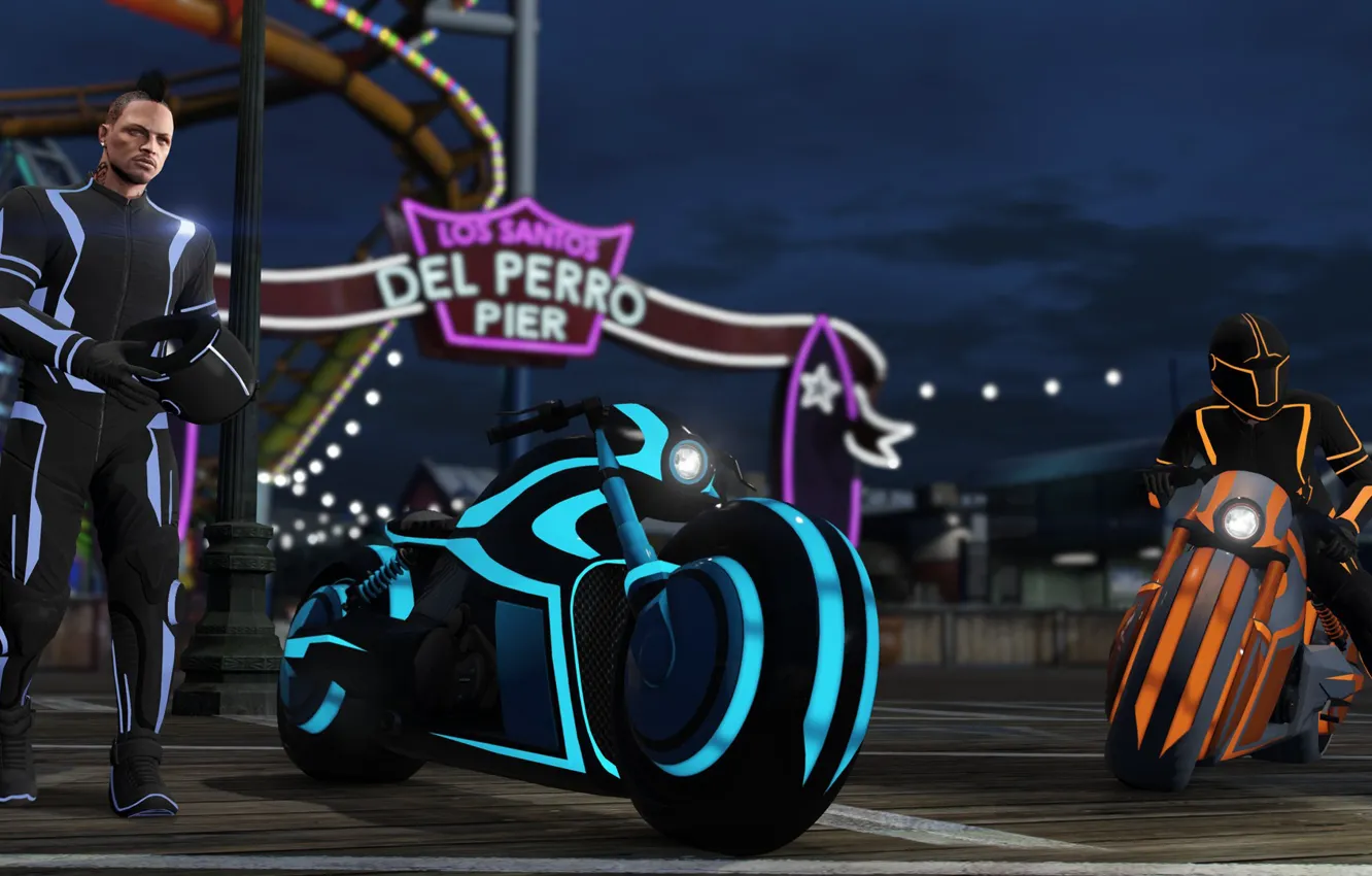 Фото обои game, Online, Tron, GTA, tatoo, gangsta, pier, GTA V